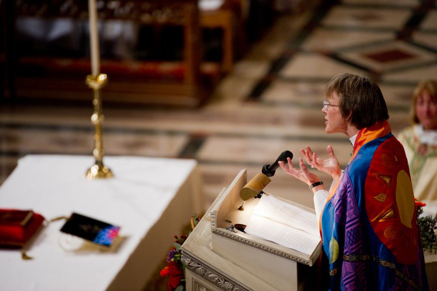 The Reverend Dr. Mariann Edgar Buddle delivers her sermon after being seated as the ninth bishop of Washington on Sunday, November 13, 2011. (Andrew Harnik / The Washington Times)