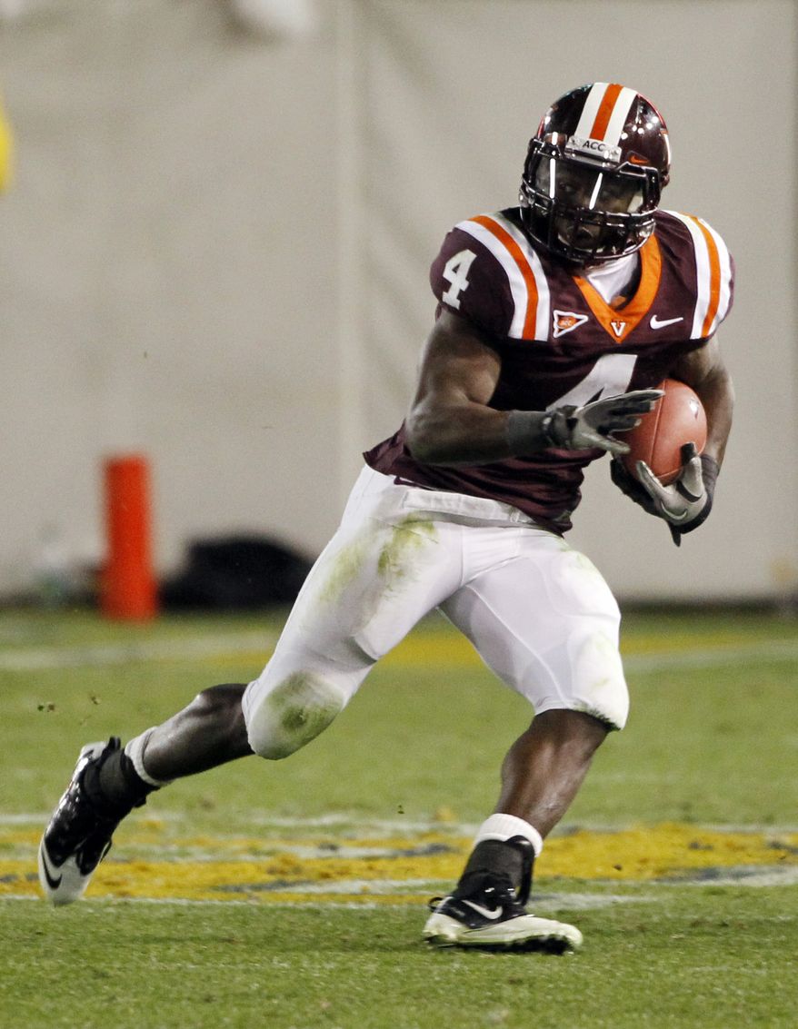 Virginia Tech running back David Wilson is shown against Georgia Tech in Atlanta, Thursday, Nov. 10, 2011. (AP Photo/John Bazemore)