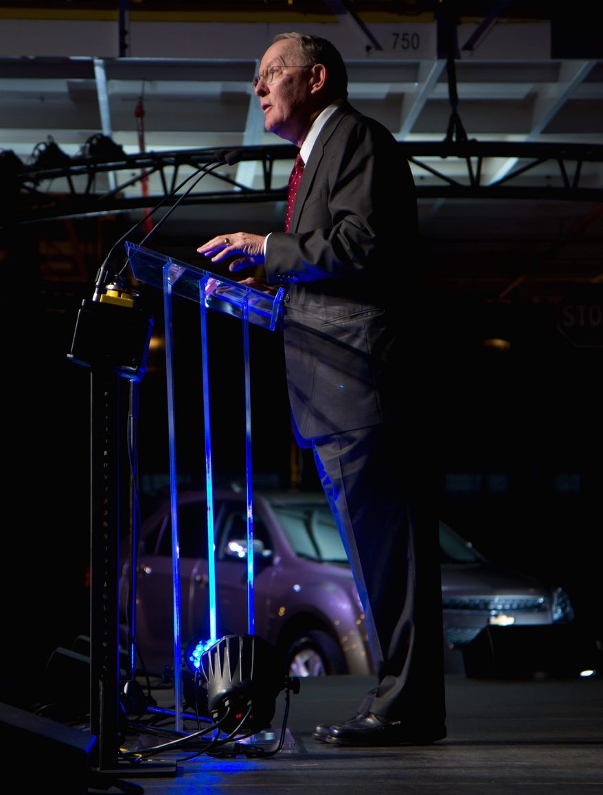 Sen. Lamar Alexander, Tennessee Republican, on Monday hails GM's announcement that it will begin building the Chevrolet Equinox at its idled Saturn plant in Spring Hill, Tenn., next year. (Associated Press)