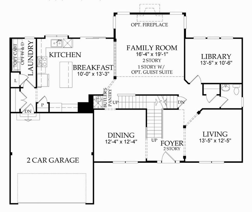 The Westford model features a two-story foyer flanked by the living and dining rooms. The kitchen, family room and library are across the back of the home. Upstairs are four bedrooms and two full baths.