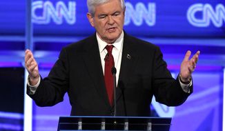 Former House Speaker Newt Gingrich speaks Nov. 22, 2011, at a Republican presidential debate in Washington. (Associated Press)