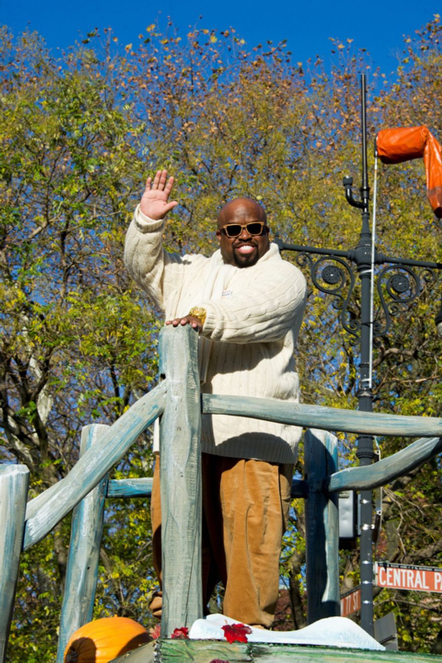 Cee Lo Green rides a float in the Macy's Thanksgiving Day Parade. (AP Photo/Charles Sykes)