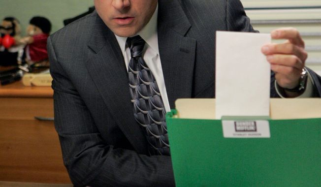 Dunder Mifflin is not just the name of the fictional paper company where Steve Carrell works in NBC&#x27;s &quot;The Office.&quot; It&#x27;s a new copy-paper brand as well, produced by the Staples-owned Quill.com and packaged with slogans from the show. (NBC Universal via Associated Press)