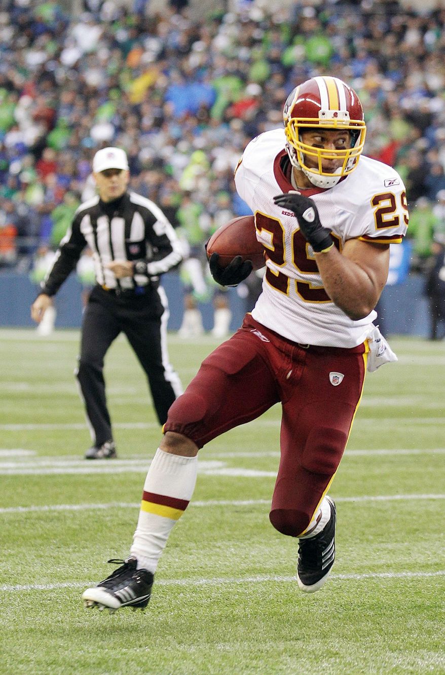 Redskins running back Roy Helu stung Seattle's eighth-ranked run defense for 103 yards and a touchdown on 23 carries. (Associated Press)