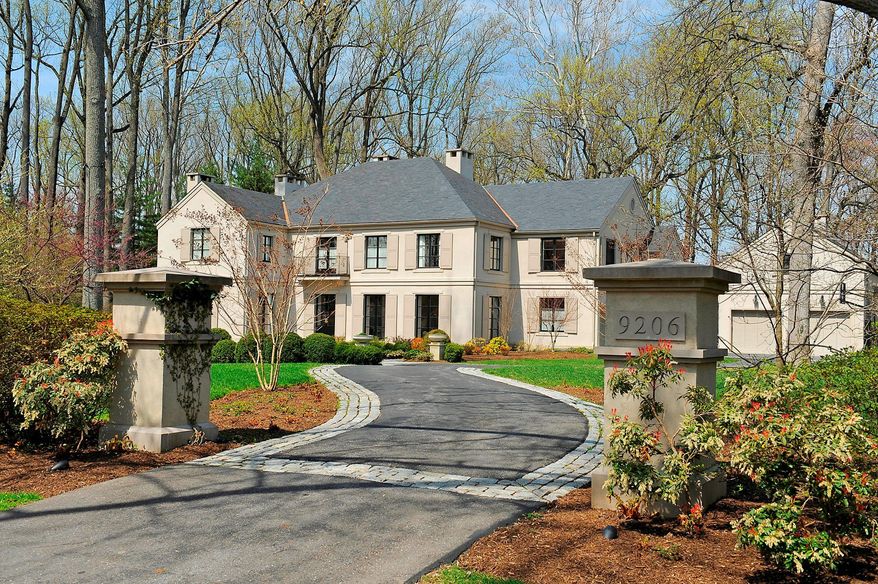 The home at 9206 Belmart Road in Potomac Falls is on the market for $3,995,000. The home sits on a double lot of 3.3 acres and has an elegant circular cobblestone drive.