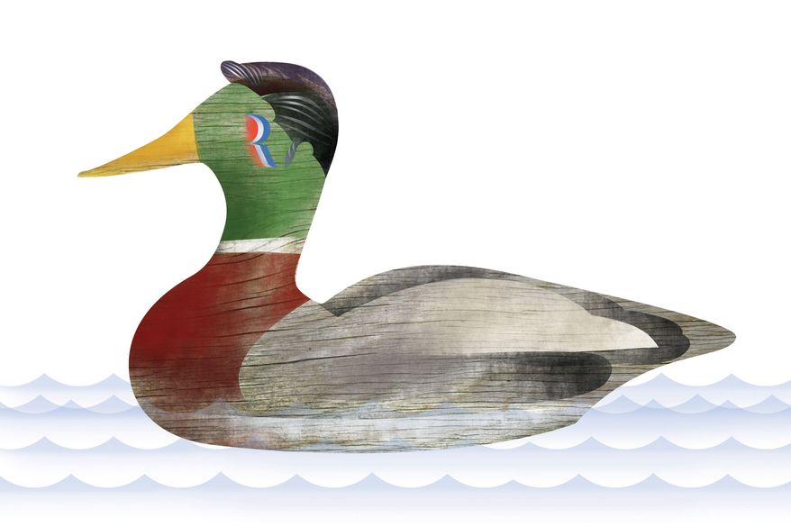 Illustration: Romney decoy by Linas Garsys for The Washington Times