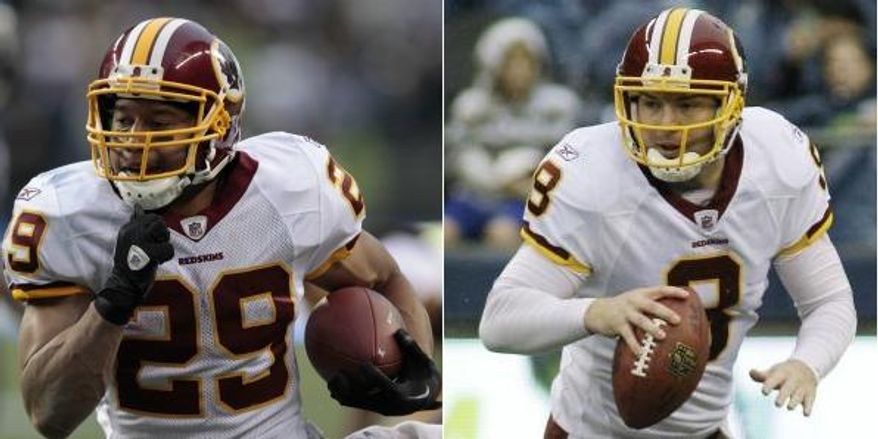 Roy Helu and Rex Grossman have provided a spark to the Washington Redskins' offense. Helu had a breakout game last week against the Seattle Seahawks, rushing for 108 yards and a touchdown. Grossman has thrown for over 600 yards --- with four touchdowns and three interceptions --- over his last two games. (Associated Press)