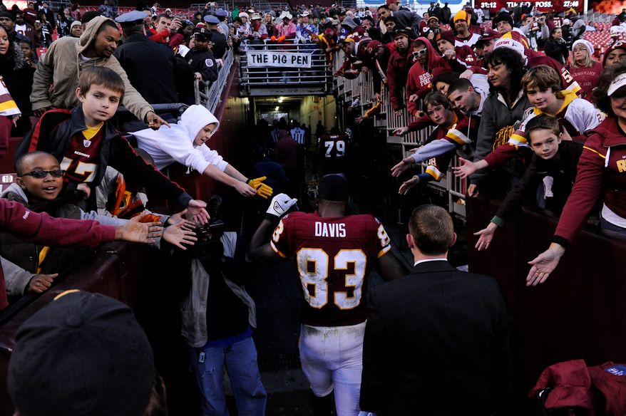 Tight end Fred Davis walks off the field Sunday for likely the last time this season, as he is facing a four-game suspension. (Preston Keres/Special to The Washington Times)