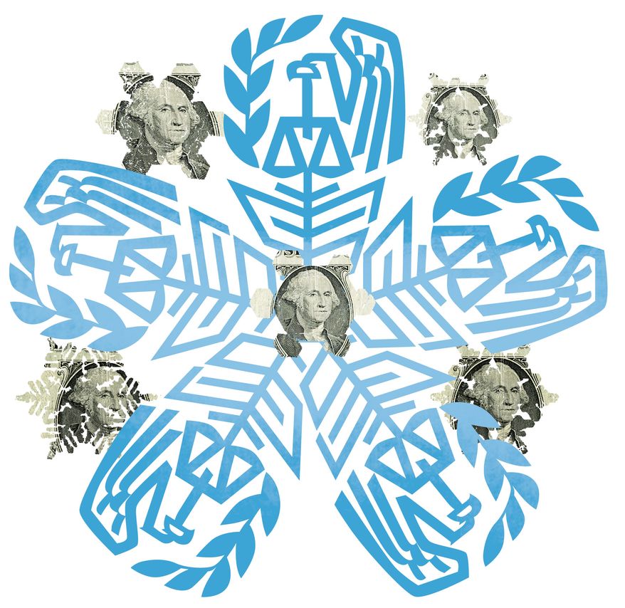 Illustration: Holiday Money by Linas Garsys for The Washington Times