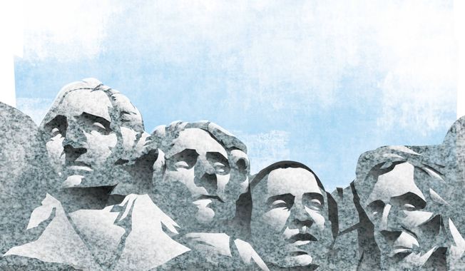 Illustration: Obama monument by Linas Garsys for The Washington Times