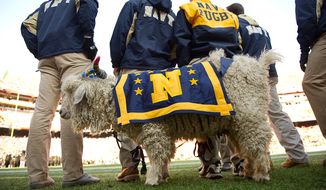 Navy&#39;s mascot Bill the Goat stands on the sideline before the start of the Army-Navy game at Fedex Field, Landover, MD, Saturday, December 10, 2011. (Andrew Harnik / The Washington Times) **FILE**