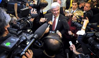 Newt Gingrich, answering media questions in South Carolina in November, has made a point of ridiculing the press during his presidential campaign, but without the free coverage he&#39;s received, his money-challenged campaign might never have gotten off the ground. (Associated Press)