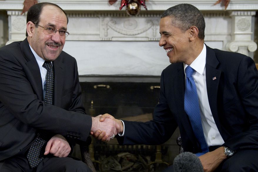 President Obama meets with Iraqi Prime Minister Nouri al-Maliki at the White House on Dec. 12, 2011. (Associated Press)