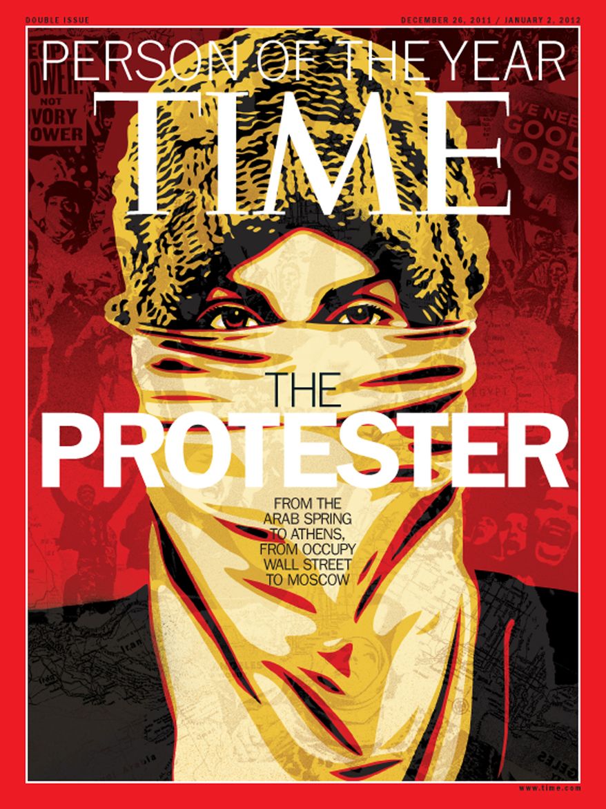 This image released Dec. 14, 2011, by Time Magazine shows the Person of the Year issue featuring "The Protester." The magazine cited dissent across the Middle East that has spread to Europe and the U.S. and says these protesters are reshaping global politics. (Associated Press/Time Magazine)