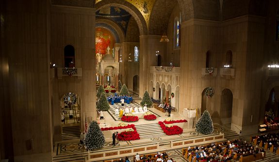 Inside the Basilica of the National Shrine of the Immaculate Conception, where a special D.C. choir will perform for Pope Francis. (Andrew Harnik/The Washington Times)