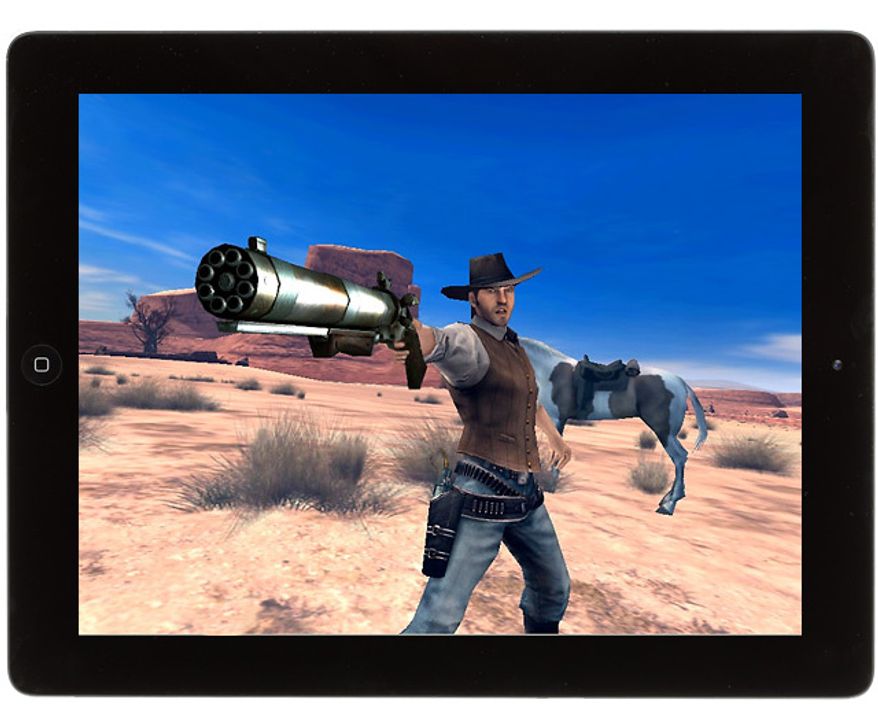 Meet Buck Crosshaw and his big gun in the iPad game Six-Guns.
