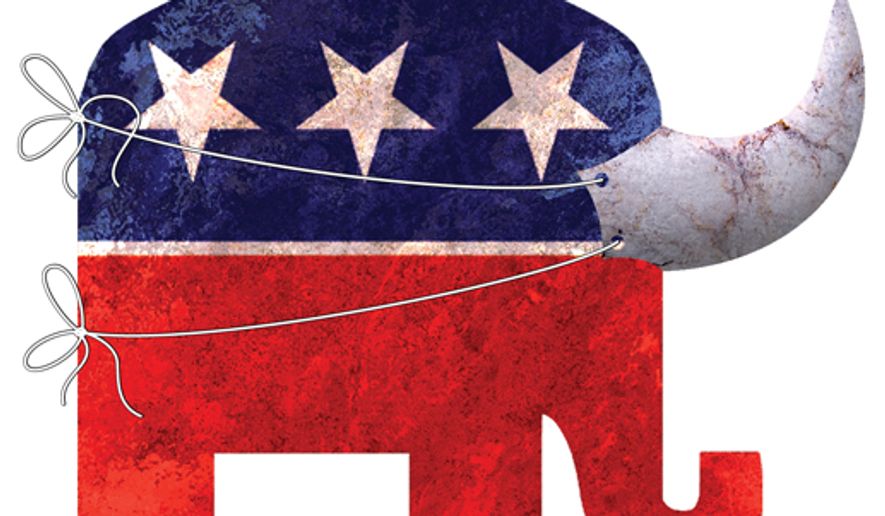Illustration: GOP Rino by Greg Groesch for The Washington Times