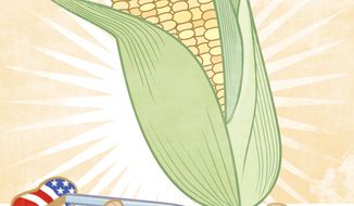 Illustration: The corn crutches by Linas Garsys for The Washington Times