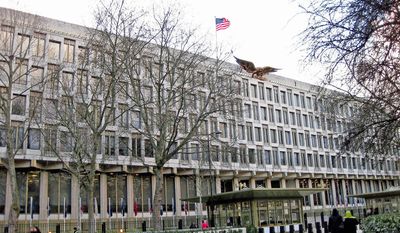 The Financial Times referred to the U.S. Embassy being built in London as the &quot;glazed green cube embassy.&quot; (State Department photo)