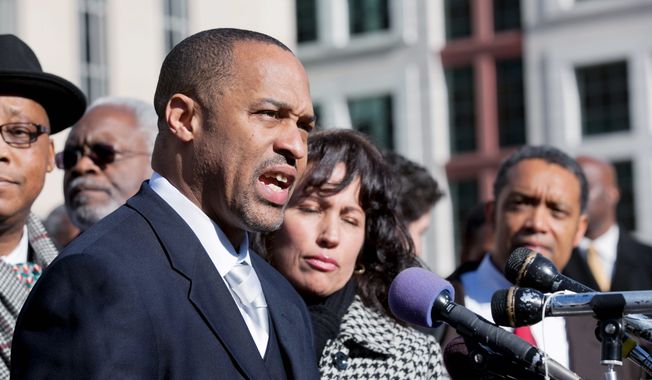 Embattled D.C. Council member Harry Thomas Jr., 51, speaks to the press, where he pled guilty before District Judge John D. Bates in U.S. District Court for the District, in Washington D.C., to stealing $353,000 from youth baseball programs from April 2007 to February 2009 and failing to report a total of $346,00 in additional income on three successive tax returns, Friday, January 6, 2012. It was the first time a sitting D.C. council member has been charged with a felony. Mr. Thomas resigned from office on Thursday Evening. (Andrew S. Geraci/The Washington Times)
