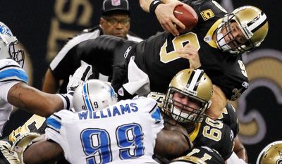 Quarterback Drew Brees led the Saints to touchdowns on five consecutive second-half possessions in Saturday night's 45-28 victory over the Lions. (Associated Press)