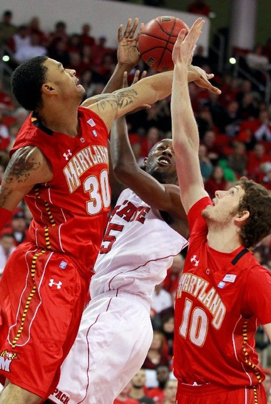 N.C. State's C.J. Leslie (5) scored 20 points and grabbed 11 rebounds. (Associated Press)