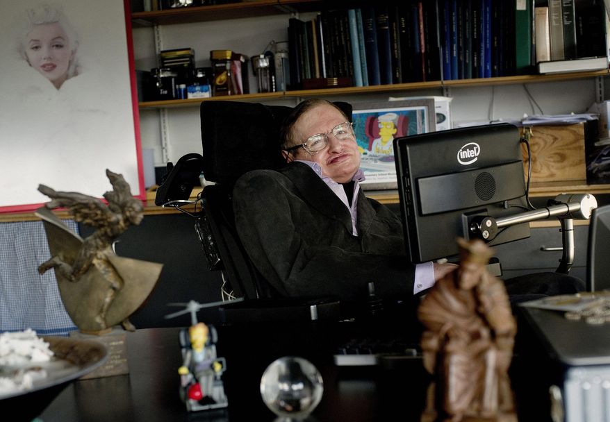 Stephen Hawking, in his office at England&#x27;s Cambridge University last month, in this 2012 file photo. (The Science Museum via Associated Press)
