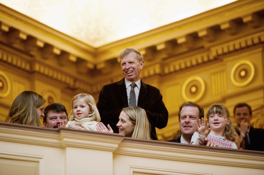 Families of Virginia state senators watch the goings-on in the Capitol before the start Wednesday of the 60-day General Assembly session. Republicans, as promised, took control of legislative matters with the help of Lt. Gov. Bill Bolling's tie-breaking vote. (Andrew Harnik/The Washington Times)
