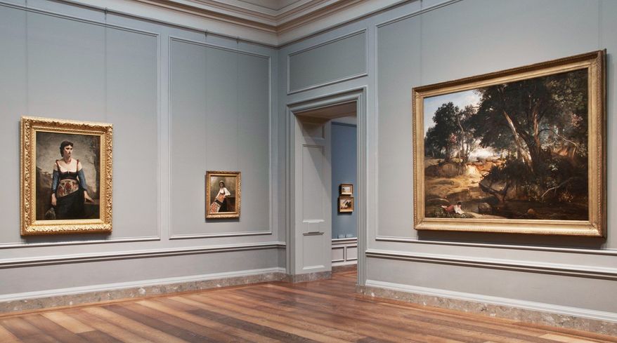 One of the re-installed exhibits at the National Gallery of Art's West Building is a gallery devoted to the Barbizon school and works by Jean-Baptiste-Camille Corot. (Photograph courtesy National Gallery of Art)