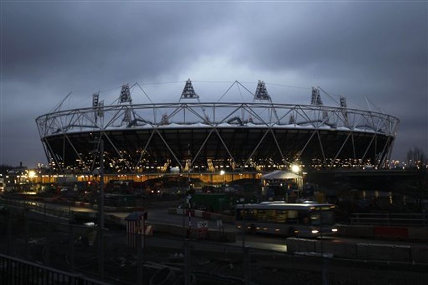 **FILE** The main stadium for the 2012 London Olympics is seen Feb. 11, 2011, in Stratford, London. (Associated Press)