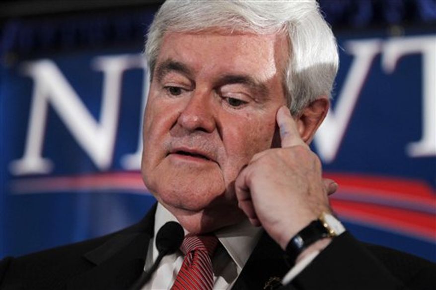 Republican presidential candidate and former House Speaker Newt Gingrich speaks during a South Carolina Republican presidential primary night rally, Saturday, Jan. 21, 2012, in Columbia, S.C. Newt Gingrich won the South Carolina primary.(AP Photo/Matt Rourke)
