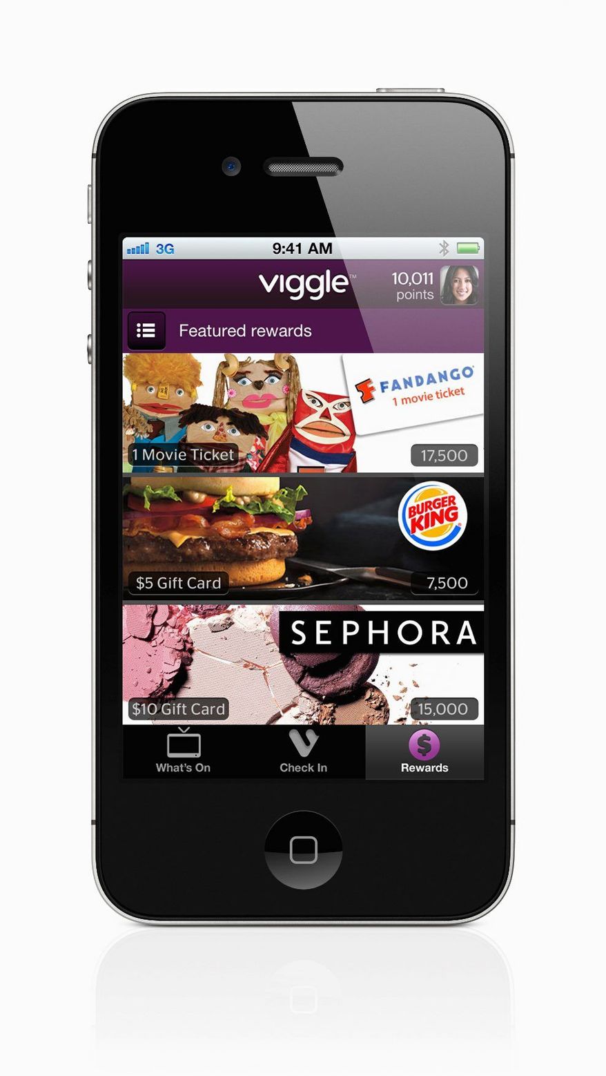 When you tap the screen, Viggle's software for iPhones and iPads listens to what's on, recognizes what you're watching and gives you credits toward $5 gift cards. (Function X Inc. via Associated Press)