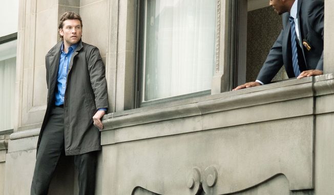 Sam Worthington isn&#x27;t suicidal in the B-move thriller &quot;Man  on a Ledge,&quot; but does Anthony Mackie, his former partner on the New  York Police Department, know that? (Summit Entertainment via Associated Press)