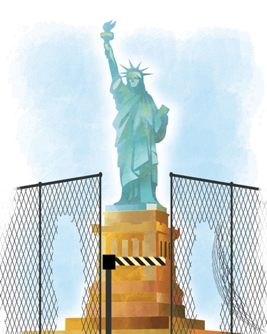 Illustration: Immigration by Linas Garsys for The Washington Times