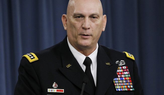 ** FILE ** Gen. Raymond Odierno, Army chief of staff, speaks during a news conference at the Pentagon on Jan. 27, 2012, to discuss cuts to the Army. (Associated Press)