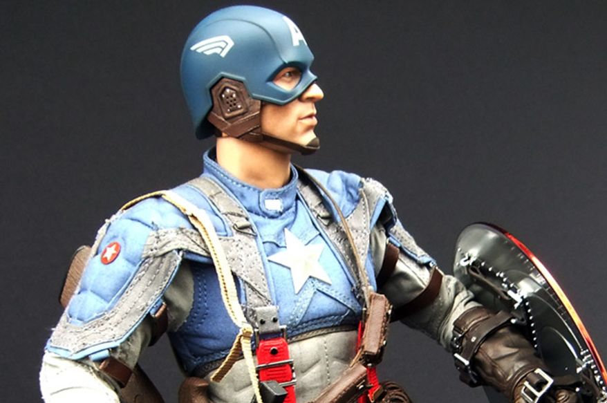 Hot Toys' Captain America: The First Avenger doll costume mirrors Anna B. Sheppard's original movie design. (Photograph by Joseph Szadkowski / The Washington Times)