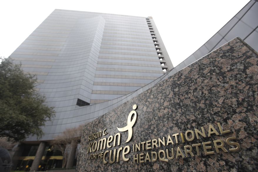 The Susan Komen For The Cure international headquarters in Addison, Texas, are shown Feb. 3, 2012. After three days of controversy, the Susan G. Komen for the Cure breast-cancer charity says it is reversing its decision to cut breast-screening grants to Planned Parenthood. (Associated Press)