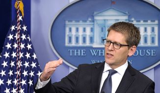 White House press secretary Jay Carney speaks Feb. 6, 2012, during the daily briefing with reporters at the White House. (Associated Press)