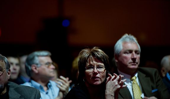 Carol Crosby of Ukiah, CA listens as Sen. Majority Leader Mitch McConnell (R-Ky.) speaks at the Conservative Political Action Conference (CPAC) held at the Marriott Wardman Park, Washington, DC, Thursday, February 9, 2012. The annual political conference draws thousands of supporters and prominent conservative figures. (Andrew Harnik / The Washington Times)