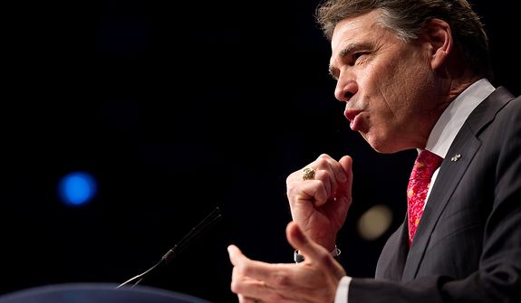 Former Presidential Candidate Rick Perry speaks at the Conservative Political Action Conference (CPAC) held at the Marriott Wardman Park, Washington, DC, Thursday, February 9, 2012. The annual political conference draws thousands of supporters and prominent conservative figures. (Andrew Harnik / The Washington Times)