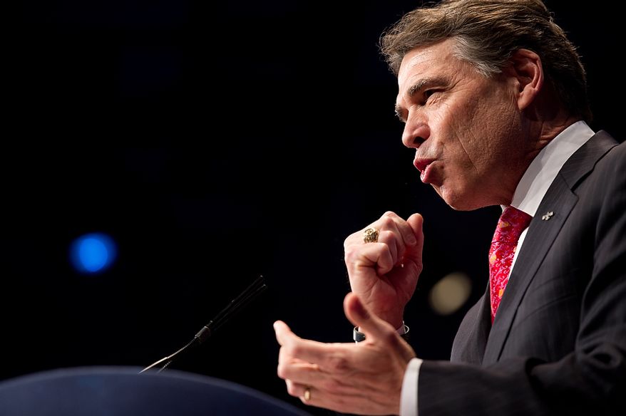 Former Presidential Candidate Rick Perry speaks at the Conservative Political Action Conference (CPAC) held at the Marriott Wardman Park, Washington, DC, Thursday, February 9, 2012. The annual political conference draws thousands of supporters and prominent conservative figures. (Andrew Harnik / The Washington Times)