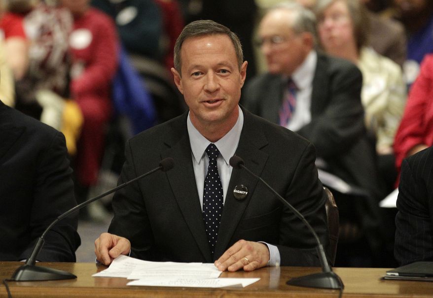 Maryland Gov. Martin O'Malley testifies in support of a same-sex marriage bill during a committee hearing in Annapolis on Friday, Feb. 10, 2012. (AP Photo/Patrick Semansky)
