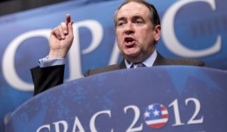 Former Arkansas Gov. Mike Huckabee addresses the Conservative Political Action Conference (CPAC) in Washington on Feb. 10, 2012. (Associated Press)