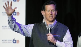 Republican presidential candidate and former Pennsylvania Sen. Rick Santorum speaks Feb. 20, 2012, at the Kent County Lincoln Day Dinner in Grand Rapids, Mich. (Associated Press)