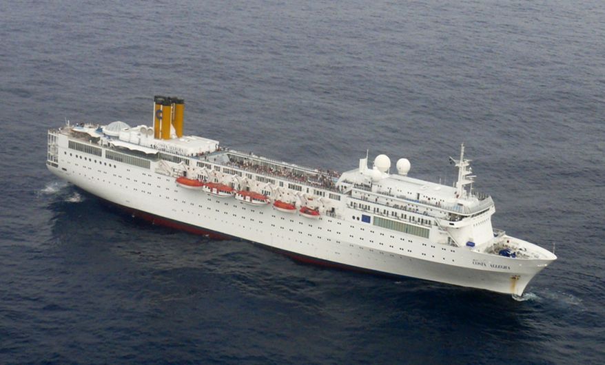 The stricken Costa Allegra cruise ship is seen at sea near the Seychelles on Tuesday, Feb. 28, 2012, in a photo taken by the Indian navy. (AP Photo/Indian navy via the Seychelles Office of the President)