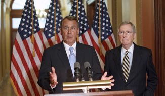 House Speaker John A. Boehner (left), Ohio Republican, and Senate Minority Leader Mitch McConnell, Kentucky Republican (Associated Press)