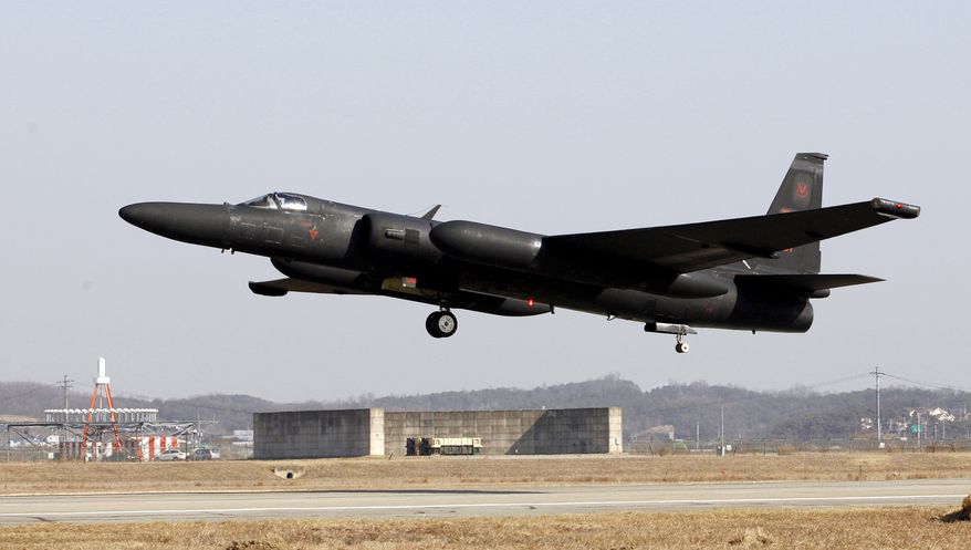 A U.S. Air Force U-2 spy plane on a training flight takes off from Osan Air Base, south of Seoul, on Thursday, Feb. 16, 2012. The Cold War-era aircraft has been one of Washington's only reliable windows into military movements inside North Korea for more than 35 years. (AP Photo/Lee Jin-man)