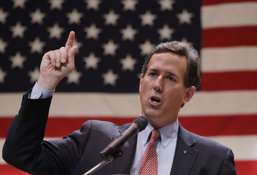 Republican presidential candidate, former Pennsylvania Sen. Rick Santorum speaks during a campaign stop at the Lake County Republican Party Lincoln Day Dinner, Friday, March 2, 2012, in Willoghby, Ohio. (AP Photo/Eric Gay)