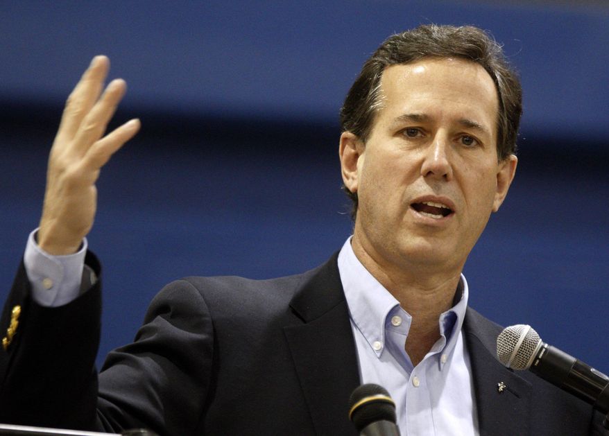 Republican presidential candidate, former Pennsylvania Sen. Rick Santorum speaks at Chillicothe High School in Chillicothe, Ohio, Friday, March 2, 2012. (AP Photo/Paul Vernon)