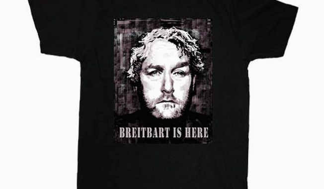 The designer of a new T-shirt memorializing Andrew Breitbart says all sales profits will go to Mr. Breitbart&#x27;s kin. (Photo courtesy Anthem Studios)